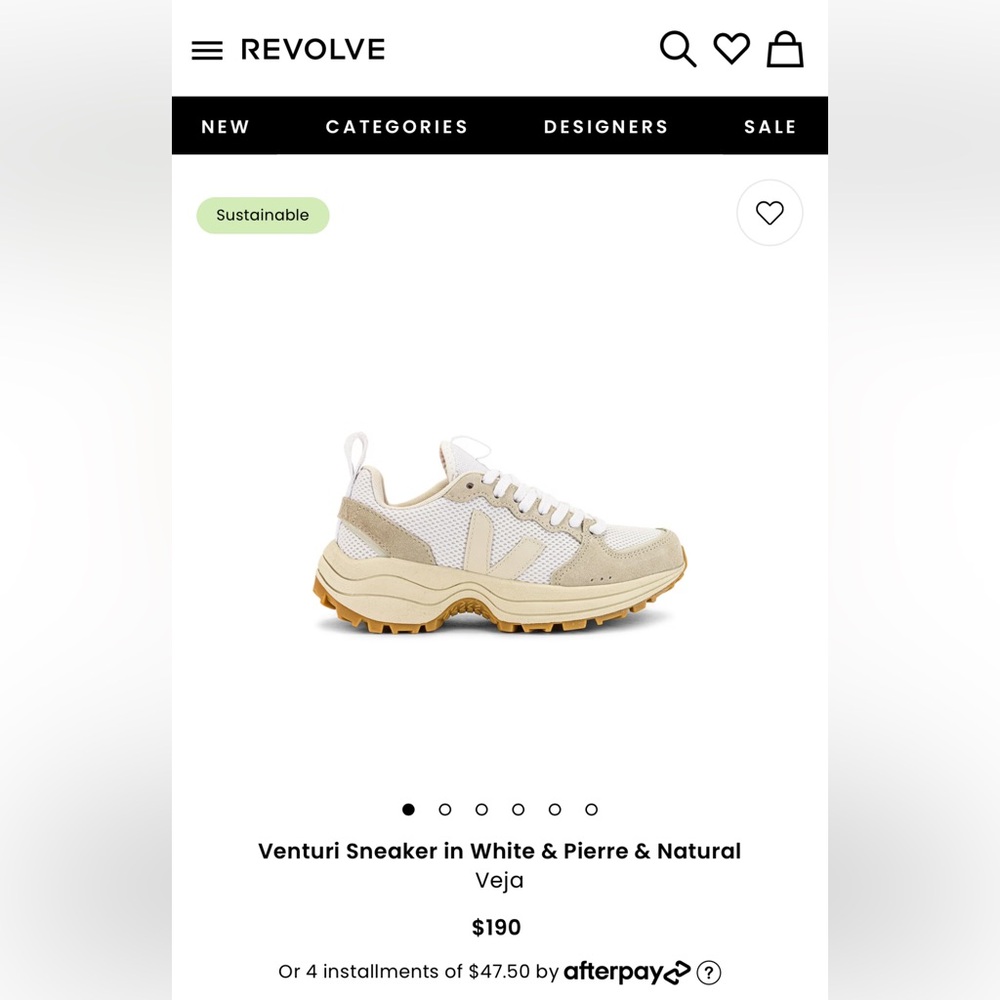 Veja Venturi Sneaker in White & Pierre & Natural Size 8